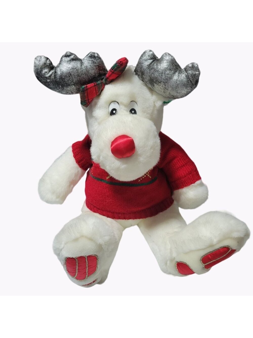 Vintage 90s Christmas Red Nosed Reindeer 24 inch Plush Red Sweater Holiday Toy
